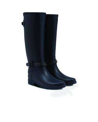 Womens Refined Adjustable Tall Studded Wellington Boots